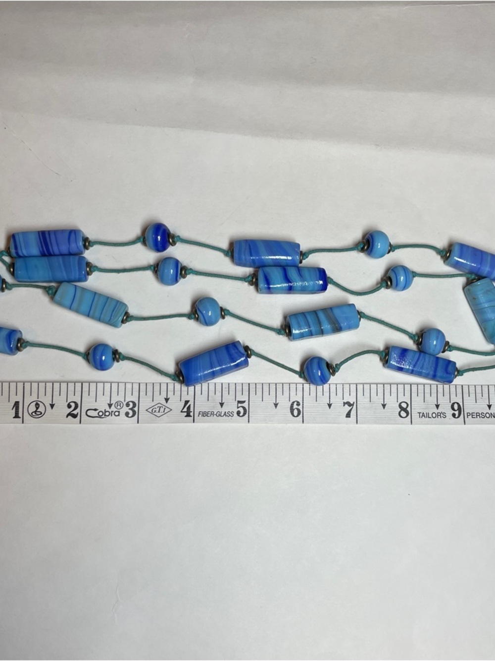 Vintage Handmade Artisan Light Blue & Navy Glass Bead Necklace -  Approx 20"